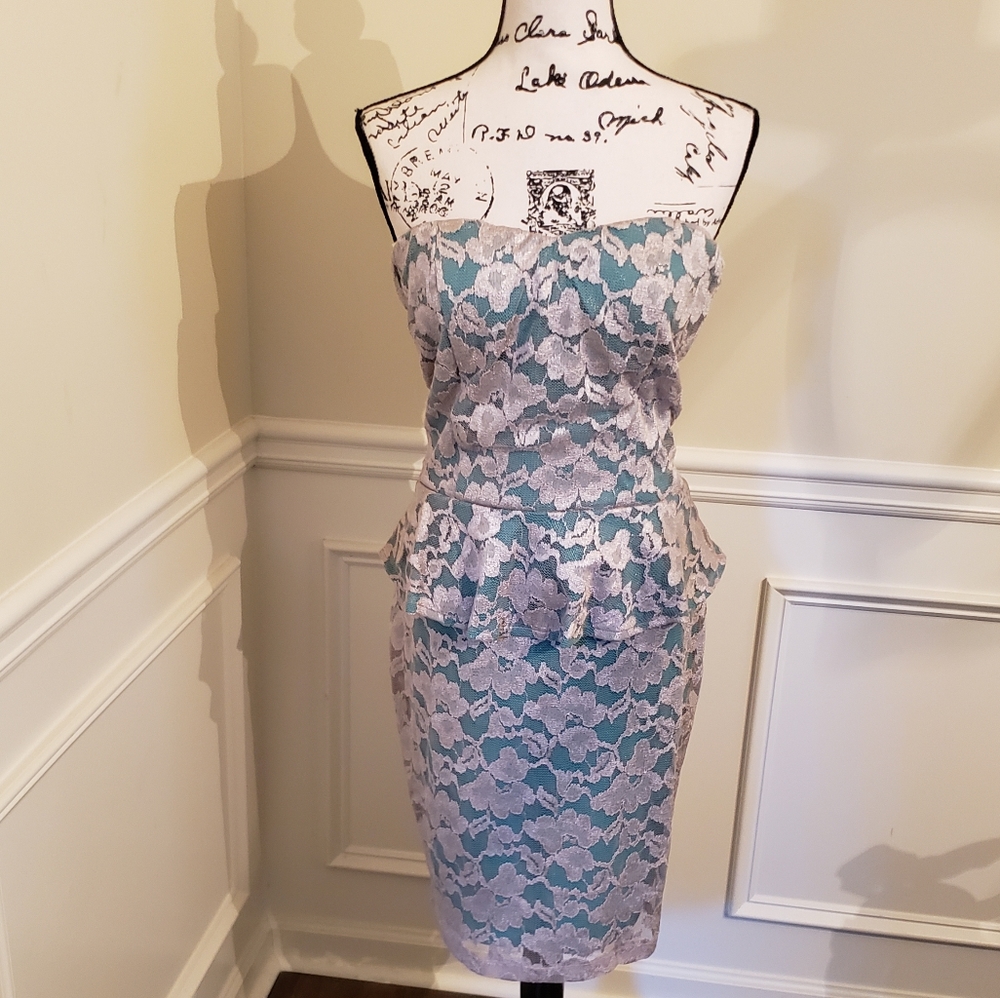 Sexy Teal and Lace Peplum Cocktail Dress